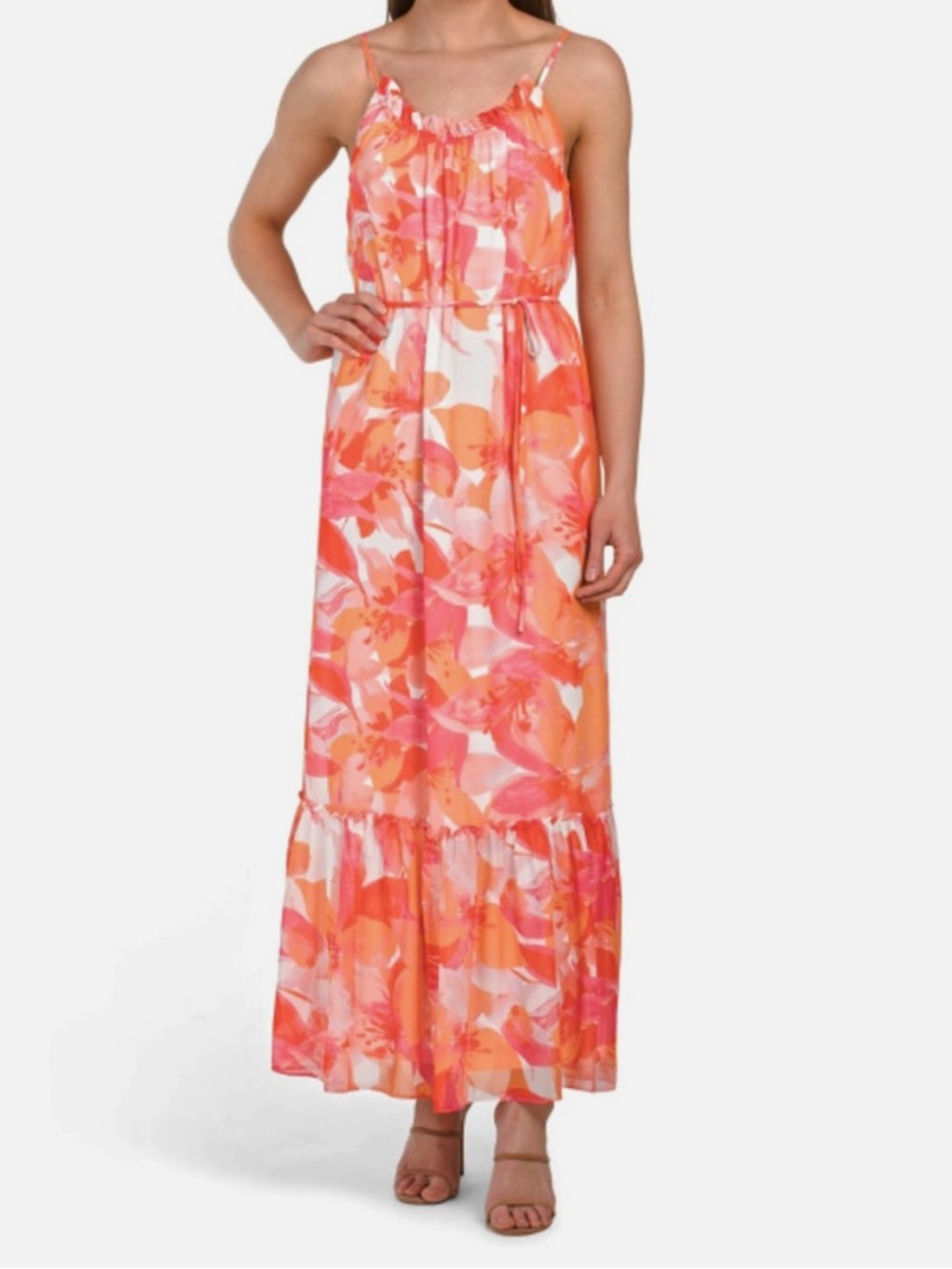 NWT Nicole Miller Floral Print Chiffon Tiered Maxi Dress Size S